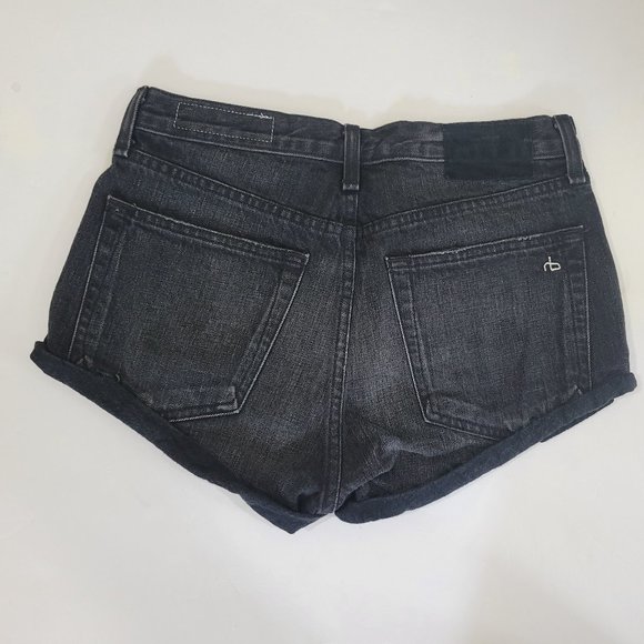 Rag & Bone Marilyn High Rise Button Fly Mini Denim Shorts in Black Hawk - Picture 5 of 8